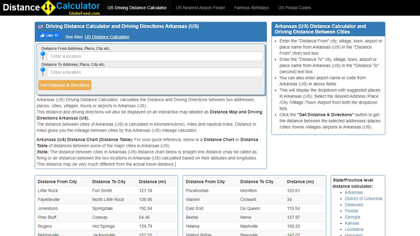 Driving Distance Calculator and Driving Directions Arkansas (US)